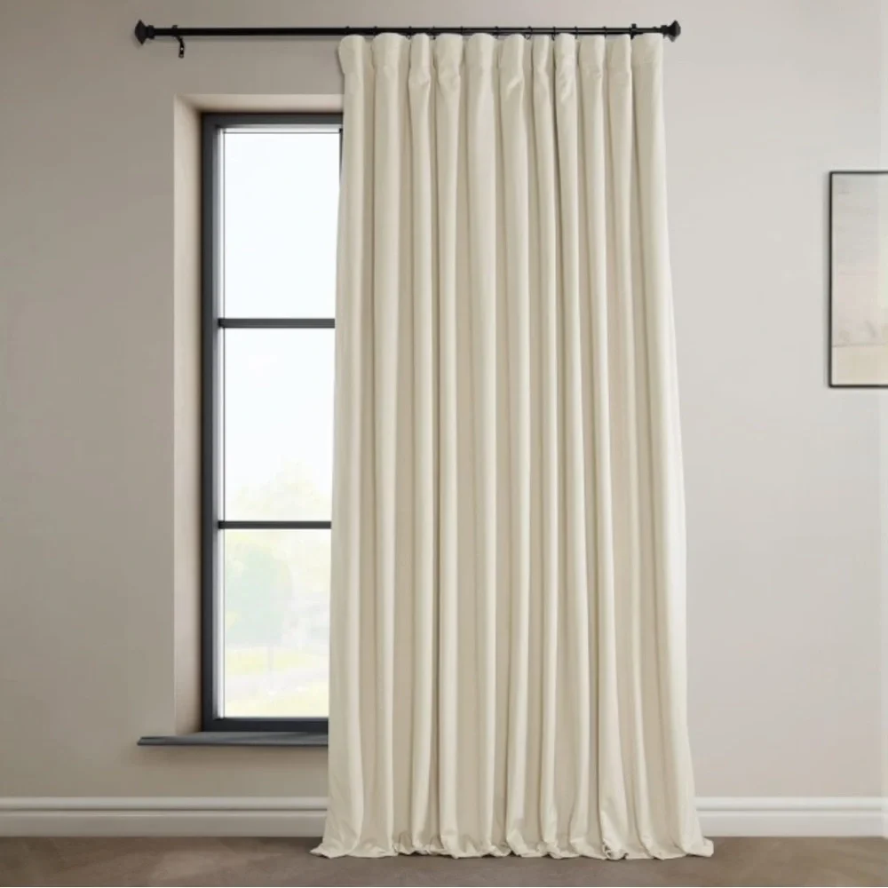 Half Price Drapes Extra Wide Velvet Blackout Curtain Panel in Diva Cream 100x108